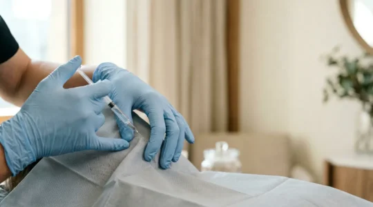 Trattamento di medicina estetica con neuromodulatore in ambiente professionale