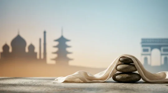 Composizione editoriale che rappresenta il concetto di turismo medico intercontinentale per la chirurgia estetica