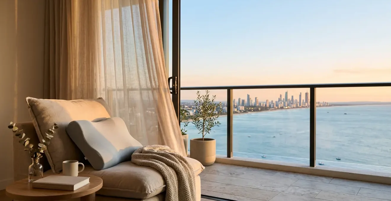 Persona in recupero post-operatorio in ambiente rilassante con vista panoramica