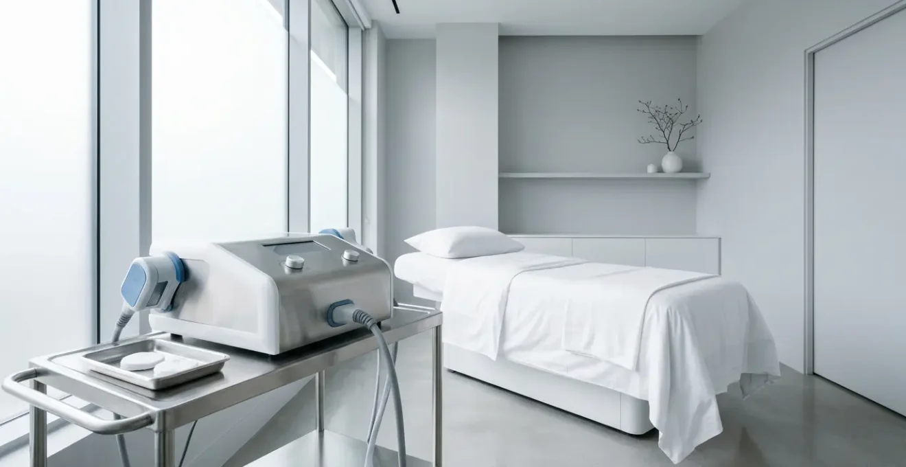 Trattamento di criolipolisi medica professionale su zona dei fianchi con dispositivo certificato