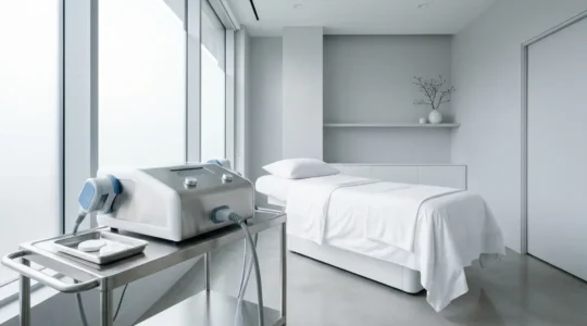 Trattamento di criolipolisi medica professionale su zona dei fianchi con dispositivo certificato