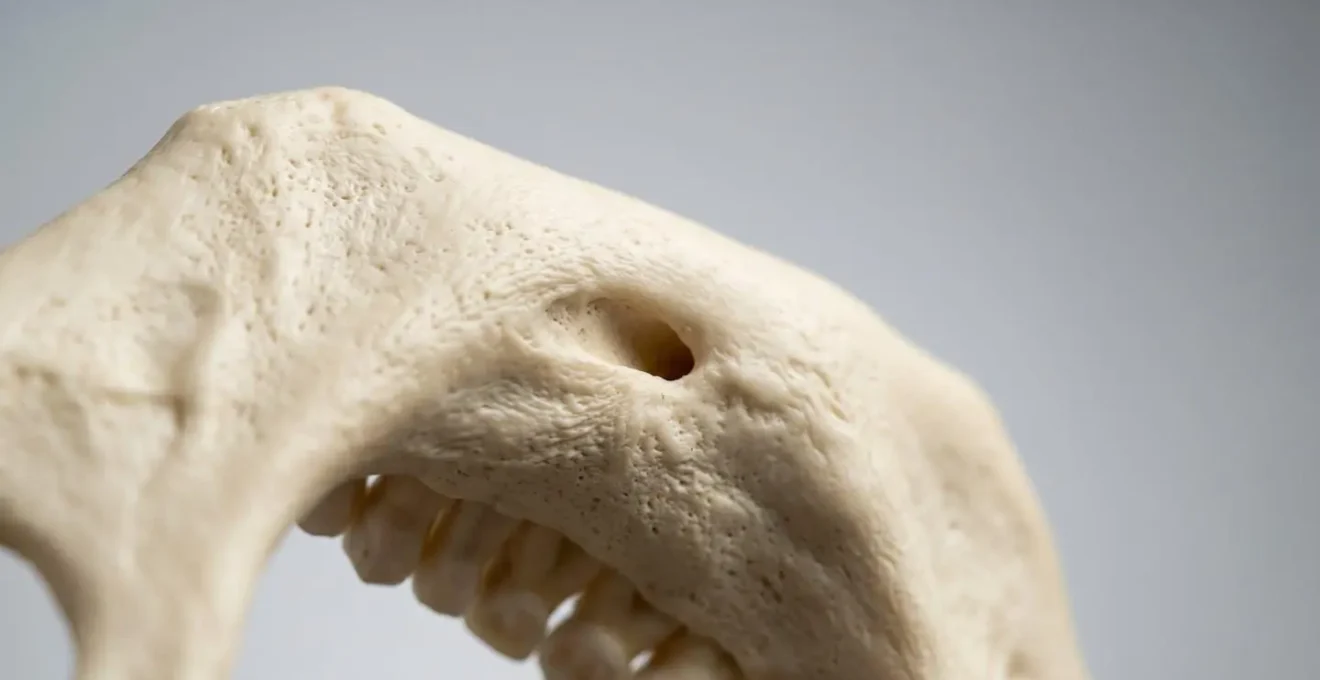 Dettaglio anatomico del percorso del nervo alveolare inferiore nella mandibola con illuminazione clinica
