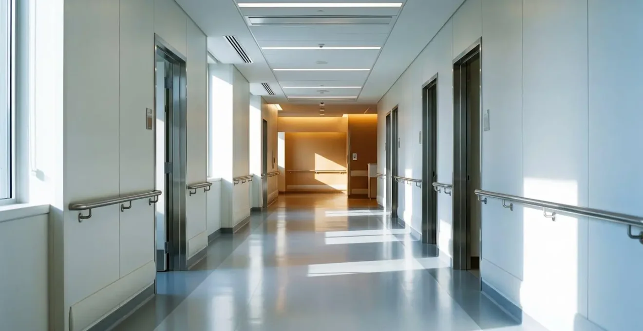 Corridoio ospedaliero luminoso e moderno che simboleggia la prontezza di risposta alle emergenze mediche